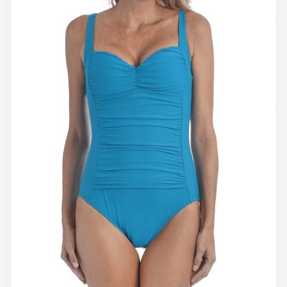 Maxine of Hollywood Other - Maxine of Hollywood Sweetheart Shirred One Piece Swimsuit Teal tummy control sz